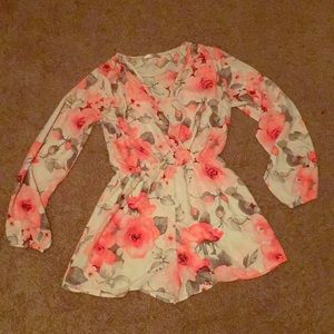 Deep V neck Floral Romper